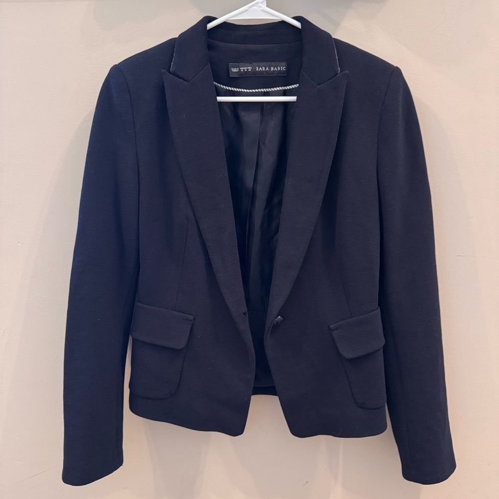 Zara Classic Black Blazer Chic Black & White Sleeve‎ Lining Like New Size M